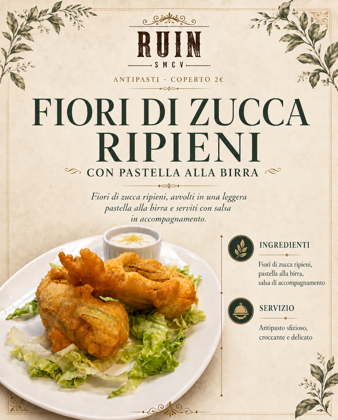 FIORI DI ZUCCA RIPIENI CON PASTELLA ALLA BIRRA